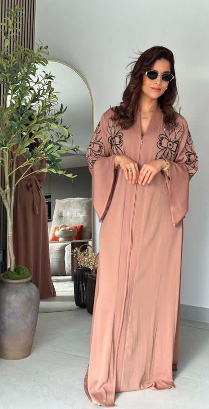 Abaya perlée - Beige blush
