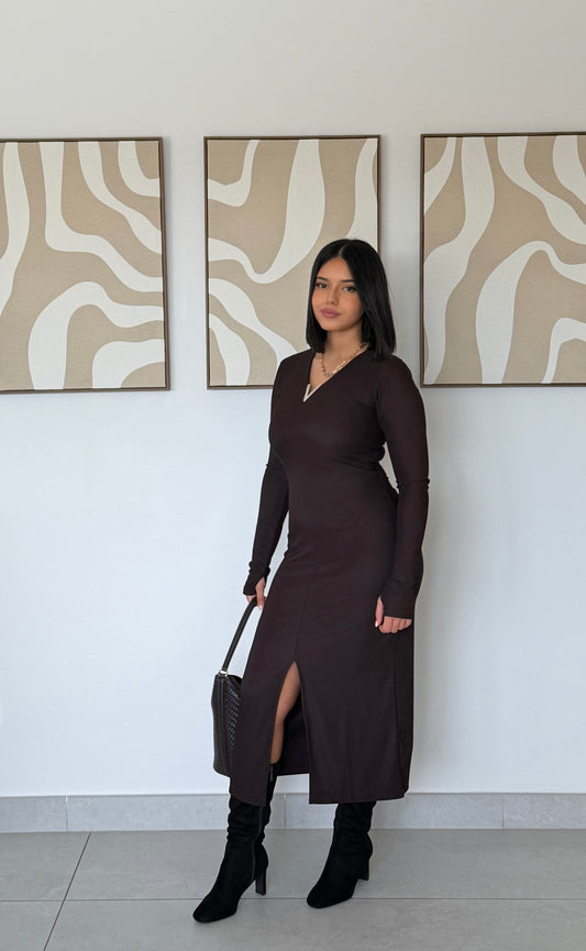 Robe Longue Élégance Chocolat