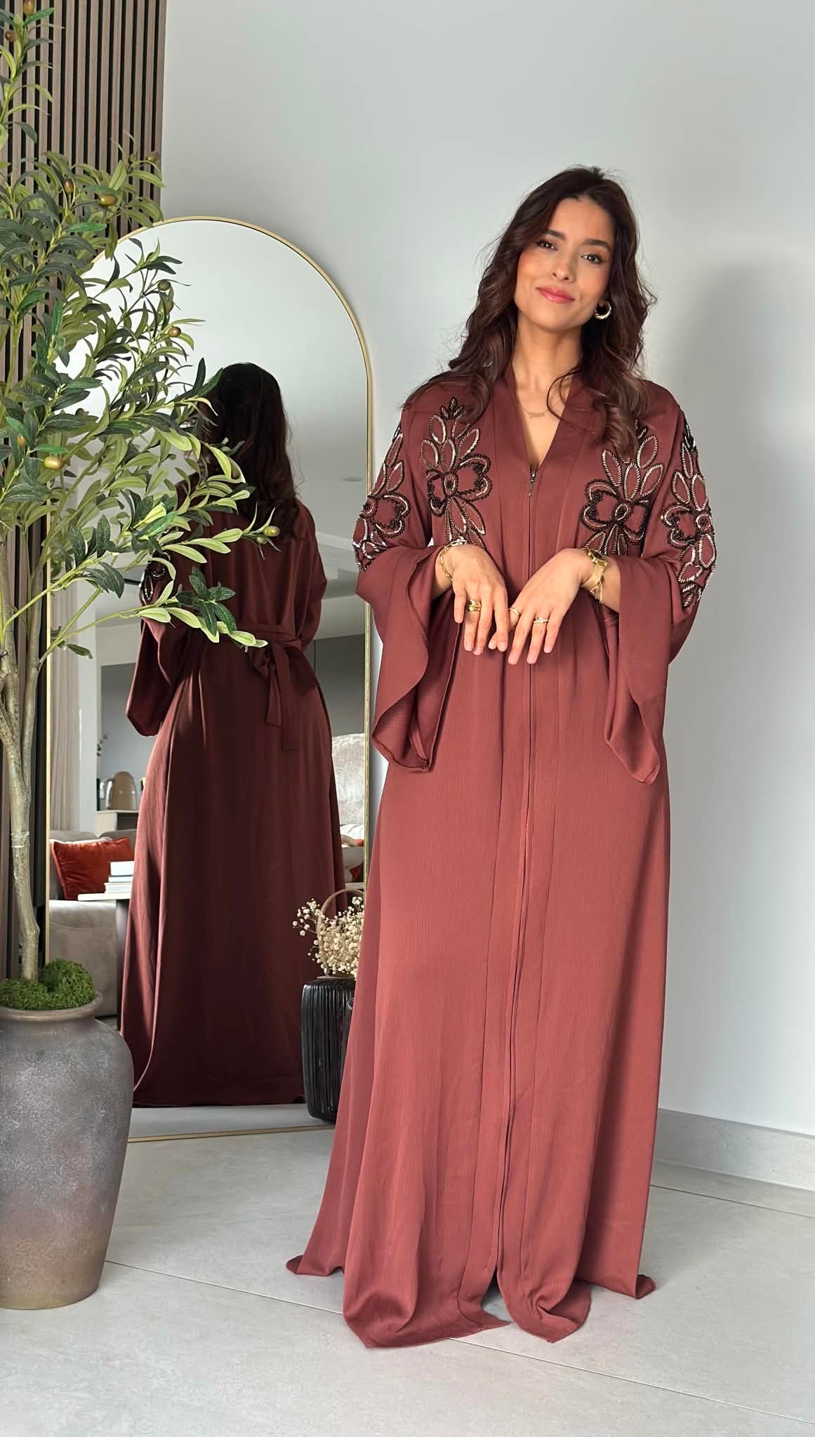 Abaya perlée - Terracotta