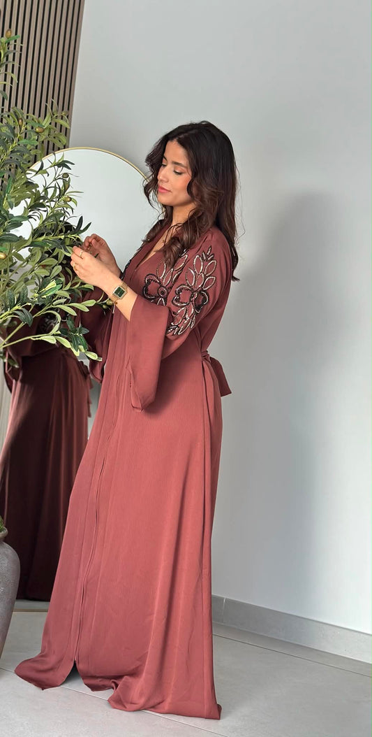 Abaya perlée - Terracotta