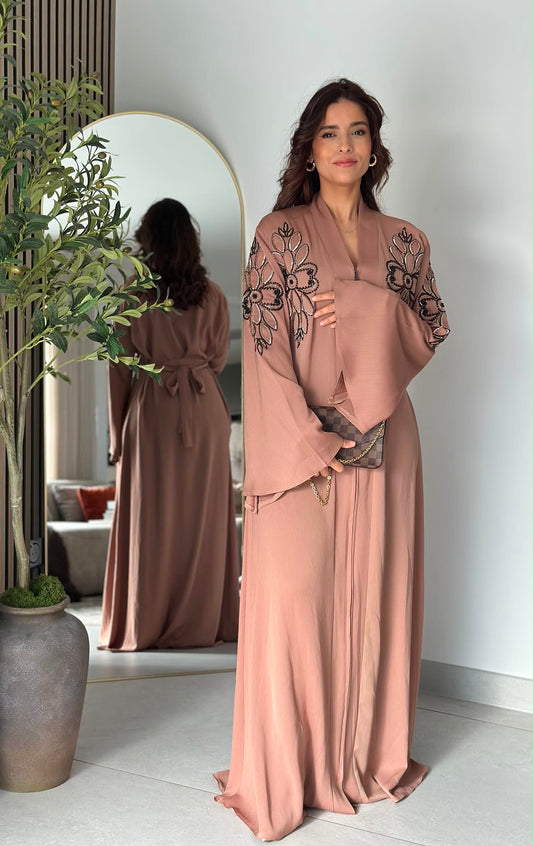 Abaya perlée - Beige blush