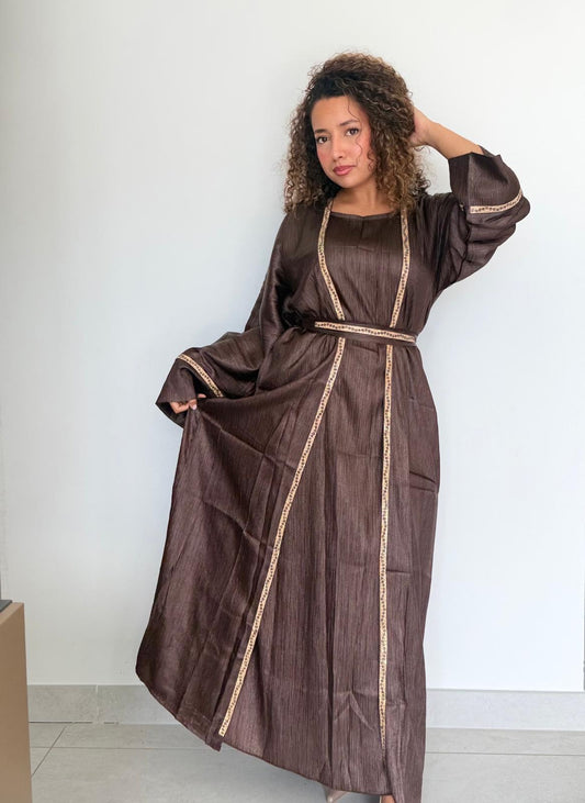 Abaya 2 Pièces en Crêpe Plissé Premium