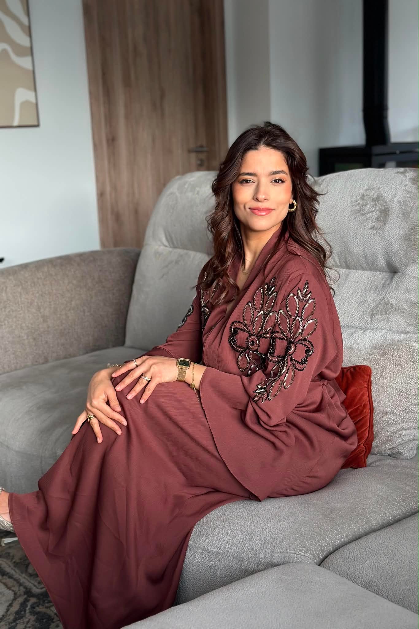 Abaya perlée - Terracotta
