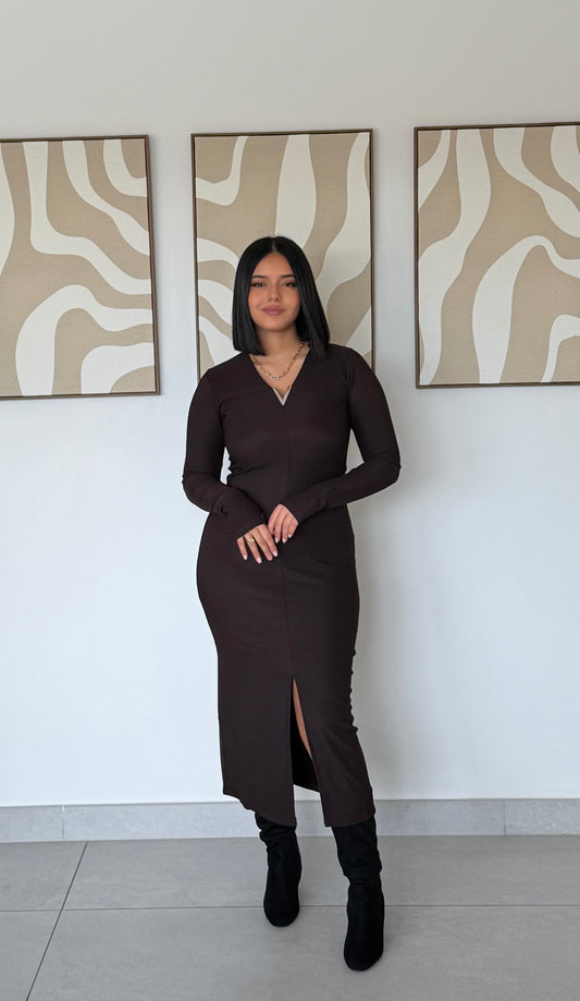 Robe Longue Élégance Chocolat