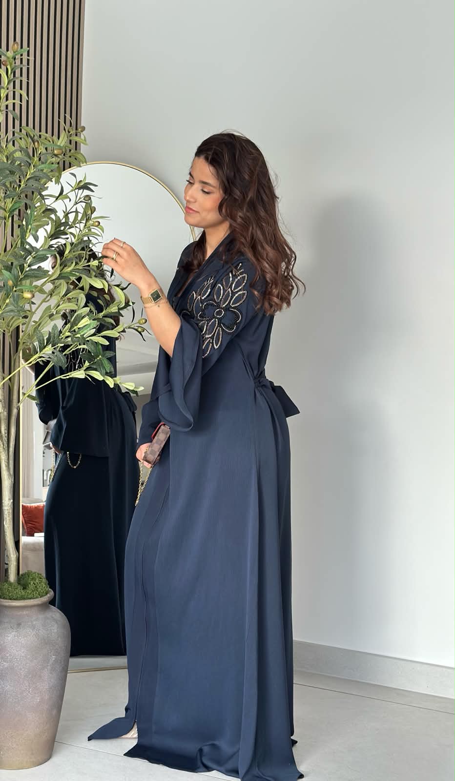 Abaya perlée - Bleu marine