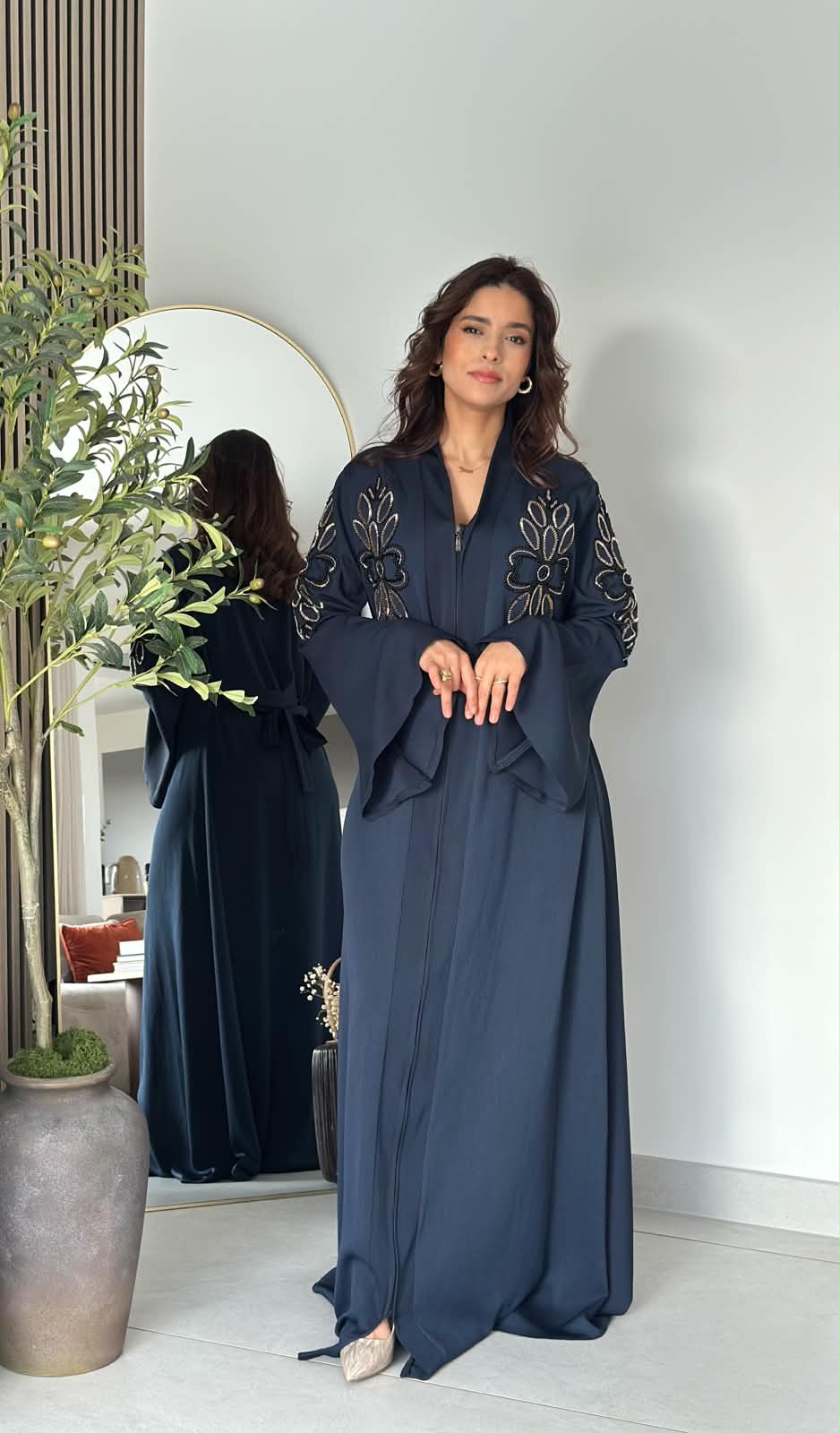 Abaya perlée - Bleu marine