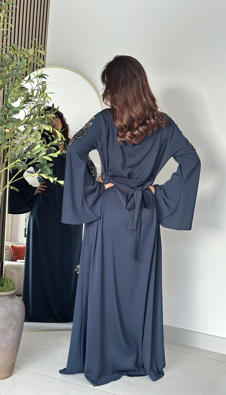 Abaya perlée - Bleu marine