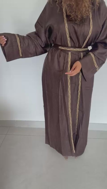 Abaya 2 Pièces en Crêpe Plissé Premium