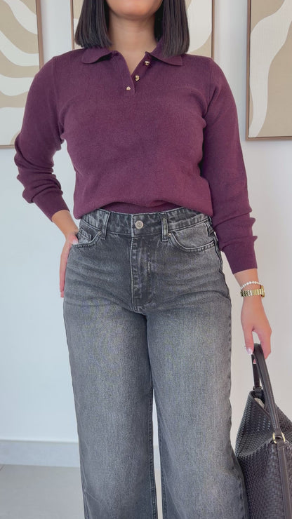 Jean Wide Leg Gris Délavé